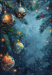 Canvas Print - Christmas background with hanging ornaments