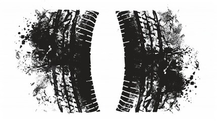 A set of two grunge black tire track silhouettes is presented.