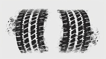 Wall Mural - A set of two grunge black tire track silhouettes is presented.