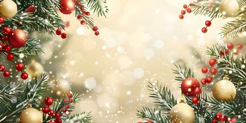 Poster - Christmas background with fir branches and ornaments