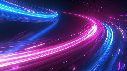 Wall Mural - abstract futuristic background with pink blue glowing neon moving high speed wave