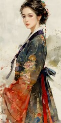 Wall Mural - A Korean woman in traditional Korean dress