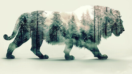 Poster -  Digital art depicting a lone wolf strolling amidst tall trees