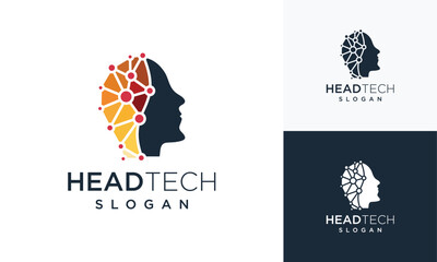 Human digital technology logo, head technology icon symbol, robot technology logo design	
