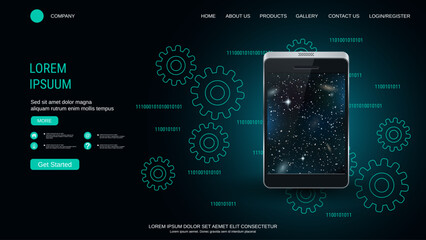 Wall Mural - modern trendy landing page vector design template. computer technology background