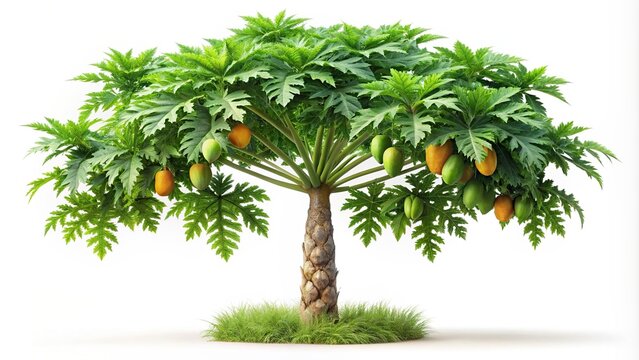 Isolated papaya tree on background with clipping path and alpha channel