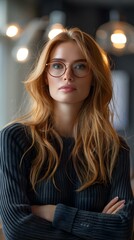 Sticker - Portrait of a Young Woman with Blonde Hair and Glasses