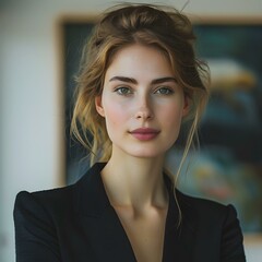 Canvas Print - portrait of a beautiful young woman in a black suit