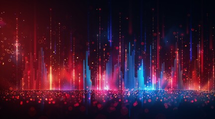 Wall Mural - Abstract Digital Cityscape With Red And Blue Lights At Night