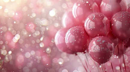 Poster - Pink Balloons Floating Against a Sparkly Background