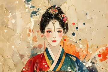 Canvas Print - A beautiful Korean woman in traditional dress