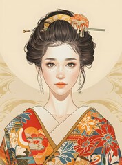 Wall Mural - Portrait of a Japanese woman in traditional kimono