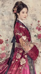 Wall Mural - Portrait of a Korean woman in traditional dress