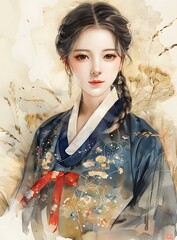 Wall Mural - Portrait of a young woman in traditional Korean dress