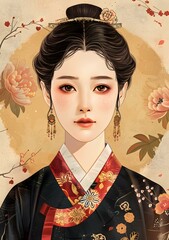 Wall Mural - Portrait of a young woman in traditional Korean dress