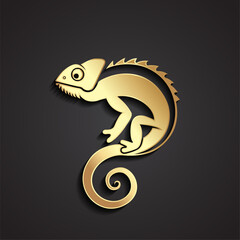 Wall Mural - chameleon 3d gold simple animal outline logo design