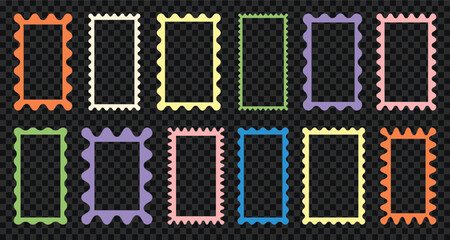 color squiggle frames set. zigzag wavy edges, retro scallop frames, psychedelic rectangles, photo fr