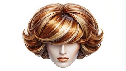 Stylish hair wig with trendy design isolated on background, front view, fashionable hairstyle concept