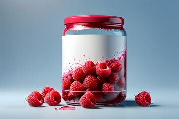 Wall Mural - canned food, sweet ripe raspberries canned in jars