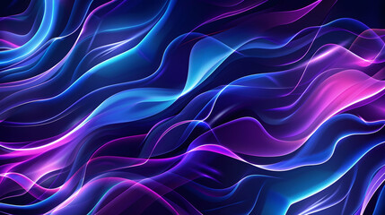 Wall Mural - Abstract blue and purple liquid wavy shapes futuristic banner. Glowing retro waves vector background