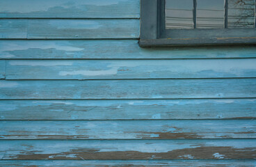 Wall Mural - Old painted and cracked wood boards in blue and cool colors