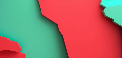 Canvas Print - Abstract background with jagged red and green shapes creating a dynamic and playful design for a card or a banner.