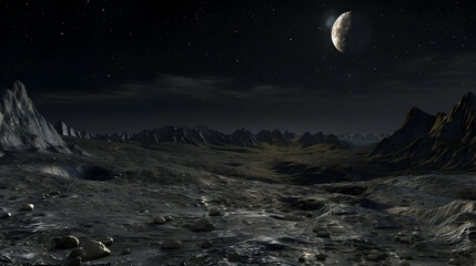 Wall Mural - barren landscape at night, alien planet. Transparent jpg