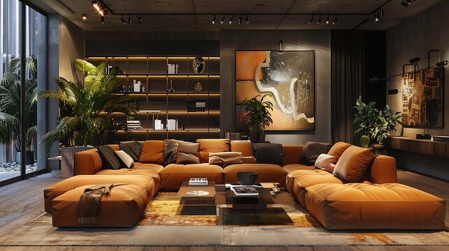 Elegant and contemporary living room design with rich textures and a warm color palette enhances luxury and comfort in an urban home setting.