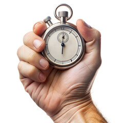 A hand holding a stopwatch