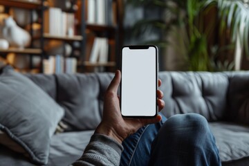 Canvas Print - Person holding smartphone with blank screen