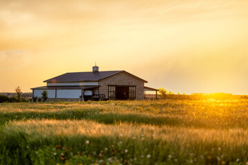 Texas Barn on Hill sunrise sunset colorful clouds