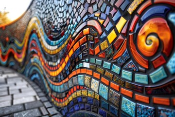 Wall Mural - Colorful tile wall by brick pathway