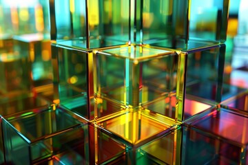 Wall Mural - A colorful cube made of glass with a yellow center