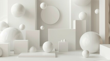 Wall Mural - The image is a white background with many white spheres scattered around