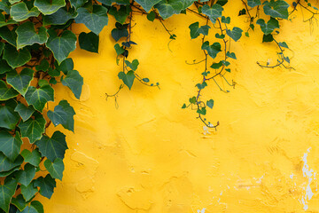 Wall Mural - Mexican colonial yellow wall background with vine plant