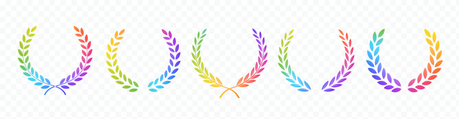 Wall Mural - Vector laurels set. Multi colored laurels branches. Laurel wreath gradient silhouette. Trophy award, winner emblem