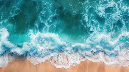 Aerial view ocean is calm and small turquoise waves water