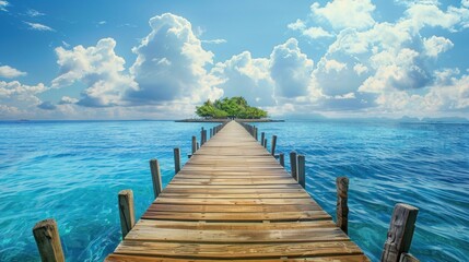 Wall Mural - A wooden pier is in the middle of the ocean