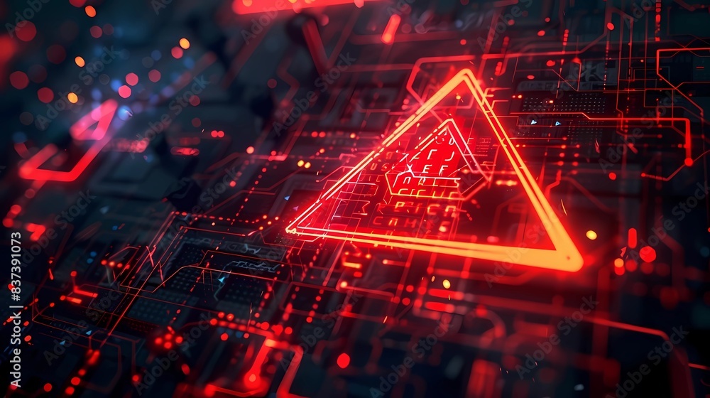 Cybersecurity red alert warning lock padlock symbol on a digital ...