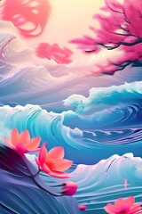 Wall Mural - modern abstract art  background with japanese wave pattern