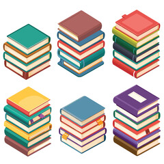 Wall Mural - Stacks colorful books isometric design isolated white. Volumes textbooks literature vibrant colors, isometric book piles. Reading, learning, education concept featuring book collections