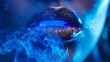 © Oskar Reschke - A close-up of a woman's lips exhaling a cloud of shimmering vapor illuminated by blue LED lights. The vapor takes on the shape of the argon atom, creating a mesmerizing and seductive visual effect.