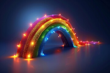 Wall Mural - glowing rainbow arch with festive lights on a dark background creating a magical nighttime scene