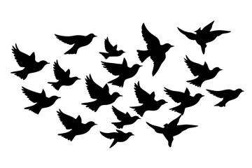 Sticker - flock of birds silhouette vector illustration