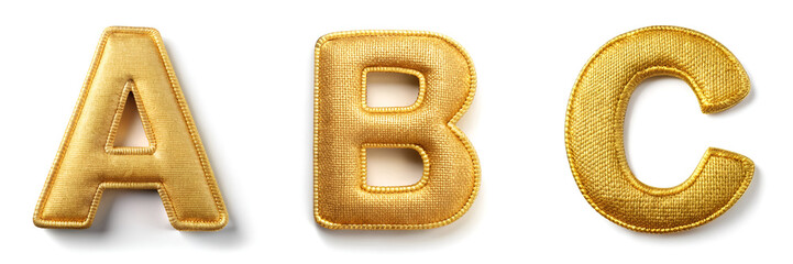 Wall Mural - Letters A, B, C. Alphabet of Golden Fabric: Premium Sewn Letters.