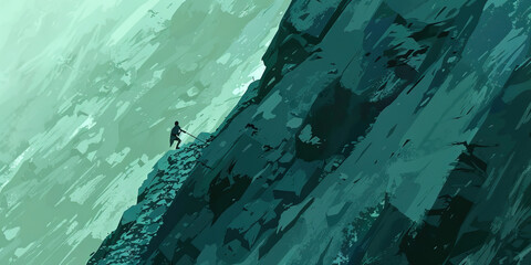 Wall Mural - The Uphill Battle: A lone figure claws their way up a steep, rocky path, every step an agonizing victory. 
