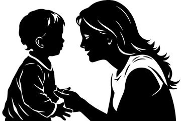 Wall Mural - Mother and her child silhouette vector illustration