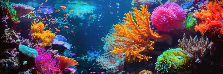 Wall Mural - Colorful coral reef - tropical underwater fish at the bottom of the ocean floor with blue water