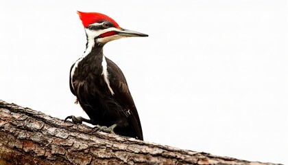 Wall Mural - Wild adult male pileated woodpecker - Dryocopus pileatus - is a large, mostly black woodpecker native to North America, mouth open while perched on pine tree.  Looks like woody woodpecker