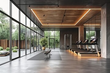 Sticker - Modern vacant fitness center interior with stylish minimalist design